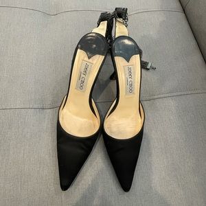 Jimmy Choo mini heel black pointy stilettos.